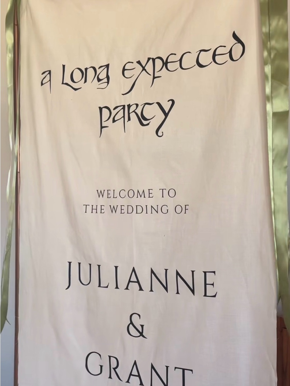 Custom Wedding Backdrop Banner in Cream with Black Text